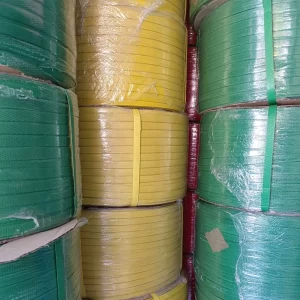 สายรัดพลาสติก PP สีเหลือง สำหรับรัดกล่องสินค้าและงานบรรจุภัณฑ์